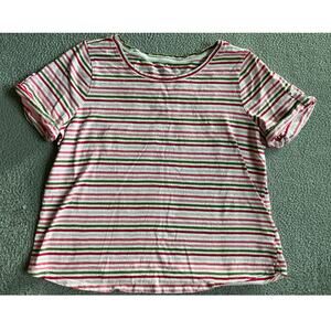 Talbots Top 2X Striped Cotton Short Sleeve Pink Green Jersey T-Shirt Classic